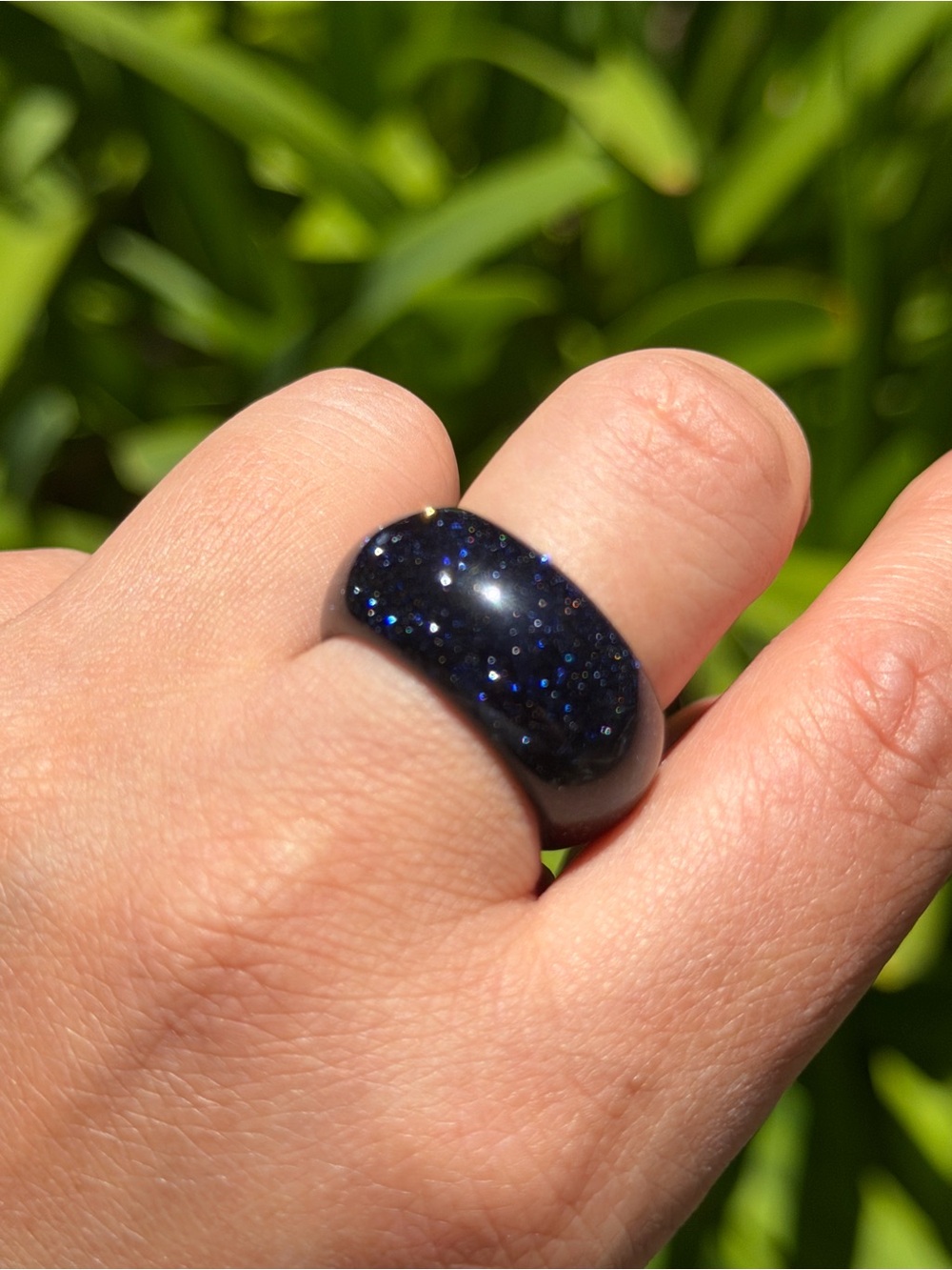 Size 7.5 Sparklig‎ blue sandstone ring 1466